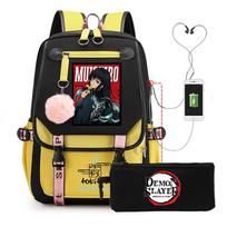 Casual Korean version schoolbag ghost extermination animation two-dimensional trend boys and girls USB backpack two-piece set No specification black