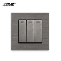 EIOMR Sieninis šviesos jungiklis, 3 klavišai, 1/2 krypties, dydis 86*86mm, 16A 250V daug medžiagų skydelis EU UK svirtinis jungiklis buitiniam šviesos maitinimui 3gang 1way pilka
