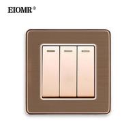 EIOMR Sieninis šviesos jungiklis, 3 klavišai, 1/2 krypties, dydis 86*86mm, 16A 250V daug medžiagų skydelis EU UK svirtinis jungiklis buitiniam šviesos maitinimui 3gang 2way auksas