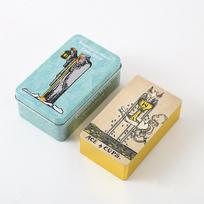Aukščiausios kokybės tarot kortų kaladė su folijos štampavimu, geležinėje dėžutėje ir popierinėmis instrukcijomis