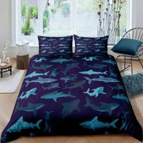 Shark Fish Print Bedding Set Cute Underwater Animal Duvet Cover Set Wonderful Gifts for Children Teens Adult Comforter Cover Set Duvet Cover Set&EU Single(135x200cm) gray