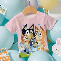 2026 Bluey Spausdinimo Vaikų 3D Marškinėliai Vasariniai Vėsūs Kvėpuojantys Trumpomis Rankovėmis Animacinių Filmukų Anime Dizaino Marškinėliai Berniukams ir Mergaitėms Laisvalaikio 110 beige