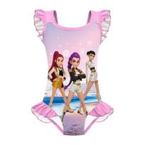 20826 Vaikams Mergaitėms Anime KPOP Rumi Zoey Mira Spausdintas Volanėliais Rankovių Neturintis Maudymosi Vienos Dalies Maudymosi Kostiumas 150cm rožinė