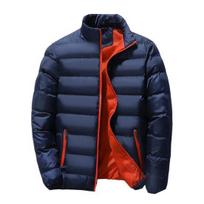 Vyriškas parkas, vienspalvis, paminkštintas, su aukšta apykakle, ilgomis rankovėmis, laisvas, pastorintas, rudens-žiemos, su užtrauktuku, kišenėmis, striukė, gatvės drabužiai 4XL tamsiai mėlyna spalva