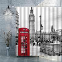 Londonas Big Ben Raudona telefono būdelė Retro Vonios kambarys Dušo užuolaida Vandeniui atsparus poliesterio audinys Namų dekoracija Menas Vonios užuolaidos W90H165(CM)-1 Pcs