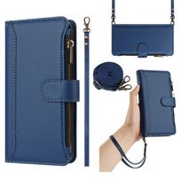Leather Wallet Flip Case For Nokia C01 Plus C30 C10 C20 C300 C02 C32 C12 X30 X20 X10 G21 G11 G20 G10 G400 G42 G22 Crossbody Strap and Wristlet Nokia C12 mėlyna