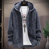 Vyriškas storas megztinis Žieminis su užtrauktuku su gobtuvu Madingas Šiltas Slim Fit Megztas Fleece Gobtuvai Kardiganas Laisvalaikio Paltai Vyriški Prekės Ženklo Drabužiai L tamsiai pilka spalva