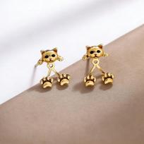 Vintage Metal Cat Paw Back Hanging Stud Earrings For Women Men Fashion Cute Little Kitten Animal Earrings Party Casual Jewelry beige