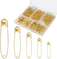 350 Pcs Safety Pins, 22/32/38/45/55mm Metal Safety Pins Assorted for Art Craft Sewing and Jewelry Making (Gold) auksas