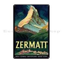 DORA Tin Sign Zermatt Switzerland Vintage Travel Poster Metal Sign Garage Designs Cave Wall Decor Garage Tin Sign Poster 20x30cm（7.8x11.8inch） gray