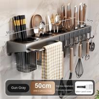 Wall-mounted knife rack for kitchen, multifunctional, no drilling required, knife and utensil holder, chopstick tube, integrated pilka spalva