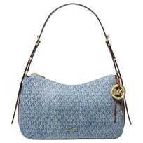 MICHAEL KORS Nolita brand logo round charm zipper closure cotton shoulder bag medium women's blue mėlyna