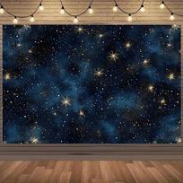 2D plane 1 self luminous twinkling star and glowing night sky wall/curtain shaped flat banner 150X100 black