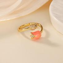 Romantic Colorful Tulip Flower Cz Stainless Steel Women'S Ring 18K Gold-Plated Anti Fading Rings Wedding Jewelry New Accessories Adjustable beige