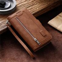 Daugiafunkcis 9 kortelių piniginė dėklas su užtrauktuku Motorola Moto G73 G53 G23 G13 G82 G72 G62 G52 G42 G32 G22 Retro odinė rankos dirželis Motorola Moto G42 ruda