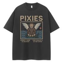 Pixies Band Vintage American Streetwear Loose Fit Round Neck Short Sleeve Tshirt Pure Cotton Breathable Casual Rock Style S gray