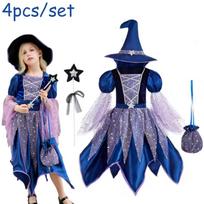 Helovino vakarėlio kostiumai Raganos suknelė mergaitėms Vaikams Cosplay Karnavalo raganos kostiumas Moliūgo persirengimo drabužiai su maišeliu, skrybėle, lazdele 120CM gray
