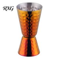 Essential Bar Accessories for Gifts Hammered Cocktail Shaker Cup/Measuring Cup, Durable Food Grade Stainless Steel Barware Mixing Shaker, Built-in A beige