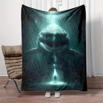 Giant Shark Diver Deep Sea Print Flannel Blanket Soft Lightweight Throw Blanket for Sofa Bed Couch All Season Cozy Home Decor 150cm*220cm