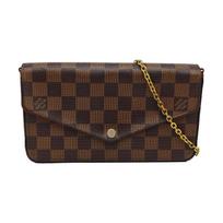 [Pre-Owned] Pochette Felicie Fashion Vintage Checkered Design Canvas And Leather Three-In-One Chain Bag Crossbody Shoulder Bag - Good #1WXSJ44 ONE SIZE black