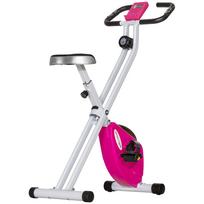 SPORTNOW 8-Level Magnetic Foldable Bicycle with LCD Screen, Casters and Adjustable Saddle, Pink and White