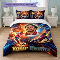 Lamine Yamal Custom Name Text Bedding Set 1 Duvet Cover+2 Pillowcases Soccer Logo Personalized Gift For Special Occasion Bedroom Decor 135cmx200cm white