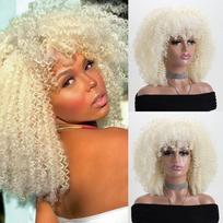 16 colių afro garbanotų plaukų perukai su kirpčiukais, minkšti, purūs, sintetinio pluošto, be nėrinių, skirti vakarėliams, cosplay, kasdieniam naudojimui 16inches šviesiai aukso spalvos