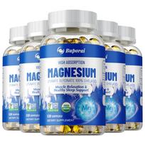 Magnesium Lysinate Glycinate 100% Chelated 120 Softgels — High Absorption, Muscle Support, Bone Health, Daily Wellness 120*5