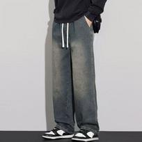 Men's  Denim Pants New Trend Loose Straight Leg Long Pants for Men Fall/Winter 3XL gray