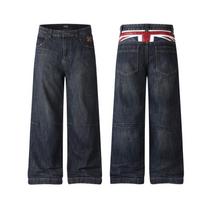 Mens Relaxed Fit Straight Leg Denim Jeans With Patchwork Stars Flag Design Washed Vintage Style XXL mėlyna