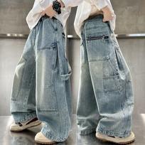 Boys' Fall Fashion: Stylish and Unique Denim Pants—Oversized Workwear-Style Wide-Leg Pants for Older Kids 150