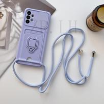 Crossbody Necklace Cord Lanyard Piniginės kortelės dėklas, skirtas Samsung S23 S22 Ultra A14 A24 A34 A54 A13 A23 A33 A53 A12 A32 A52 A31 A51 A71 / Redmi Note 12 11 Samsung S23 utlra violetinė