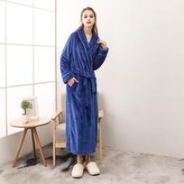 Didelio dydžio moteriškas rudens žiemos chalatas poroms pastorintas ilgas chalatas, tvirtas juosmens kaklaraištis poilsio drabužiai su kišenėmis XXXL blue