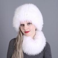 Kailinė kepurė moteriška žiemos lapės plaukų kaklo apsauga rudeniui ir žiemai ausų apsauga mongoliška kepurė universali suaugusiųjų kepurė A set of hats and scarves white