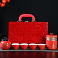 Dehua tea set, high-end and high-grade ceramic teapot with gift box, gift accompaniment, customized a complete set of ancient rhyme red