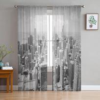 Pilkos Niujorko permatomos voilės užuolaidos langų dekoravimui virtuvei, svetainei, miegamajam, modernios tiulio užuolaidos 1 PCS W100XH250cm&Grommet Top