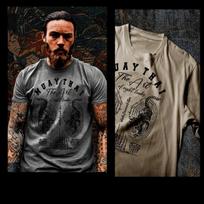 Muay Thai T-shirt Thai boxing yantra tigers Thai Boxer Martial Arts fighter XL gray