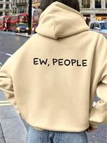 EW PEOPLE  letter Printed Sweatshirt for Women's Autumn and Winter Top Long Sleeved Sweatshirt Casual Women's Clothing 3XL beige