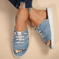 Zapatillas de tela vaquera antideslizantes para mujer, chanclas planas cómodas para verano, informales para playa y exteriores, 39 šviesiai mėlyna spalva