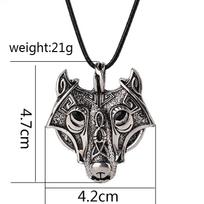 Funny Norse Mythology Viking Wolf Head Pendant Necklace Pendant Vintage Original Animal Jewelry 50cm gray