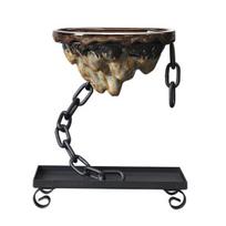 Succulent Planter Pot Simulation Rockery Chain Suspension Hanging Type Ceramics Pot Ornament Iron Art Landscape Bonsai Planter Living Room Square black