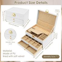 3-Layer Jewelry Box PU Velvet Liner Jewelry Storage Box with Lock Earring Necklace Bracelet Ring Organizer Jewelry Display Stand beige