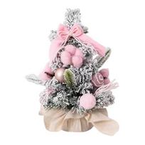 Snieguota Mini Kalėdinė Eglutė Maža Stalo Dirbtinė Flokuota Eglutė su Burbulais Kaspinu Ir Medžiaginiu Maišeliu Pagrindu Namų Biuro Stalo Dekorui 30cm rožinė