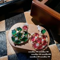 Mojito Emerald Butterfly Drop Earrings, Antique, 18K Gold Plated, Lady Red Camellia Zircon Earrings brown