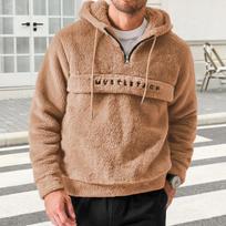 Winter Men's Fleece Hoodie Half Zip Pullover Embroidered Lettering Warm Fluffy Hooded Sweatshirt XL oranžinė