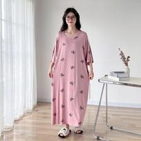 Summer Women's Plus Size Lazy Short Sleeve Long T-Shirt Dress Oversized Loose Nightgown Maternity Sleepwear Home Clothes XXXL rožinė
