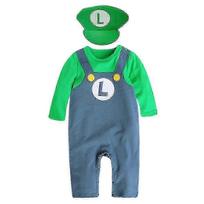 Super Mario Bros Kūdikio šliaužiantis kombinezonas su kepure, Mario Luigi Cosplay apranga naujagimiui Helovino vakarėliui SZBS 3-9M raudona
