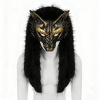 Vilko kaukė Dirbtiniai kailiai Vikingų Lapės kaukė Wendigo galvos apdangalas Helovinui Vilkolakio kostiumas Barbaro Cosplay vakarėliui juoda