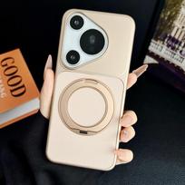For Huawei Pura 70 80 Pro Case Litchi Grain Leather Strong Suction Metal Kickstand 360° Rotatable Spray Coating Hybrid Cover Huawei Pura 70 white