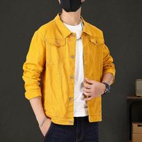 Men's Slim Fit Elastic Denim Jacket for Spring & Autumn - Casual Couple's Top 3XL geltona